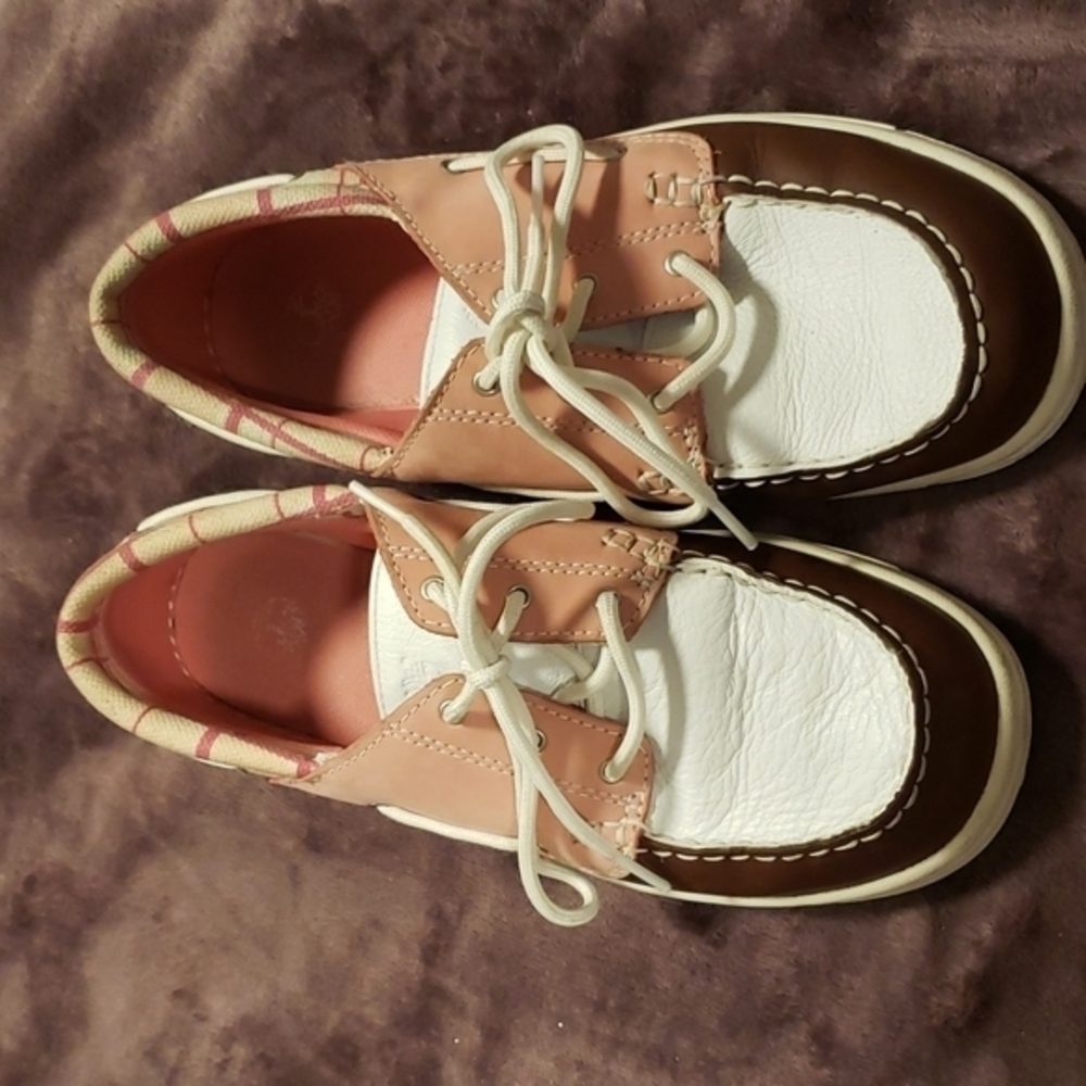 Timberland  pink white‎ and brown boat shoes size 7